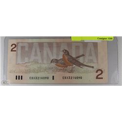1986 CANADIAN $2.00 REPLACEMENT NOTE WITH ROBINS