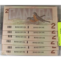 1986 UNCIRC.  SEQUENTIAL SERIAL NUMBERS $2.00 X6