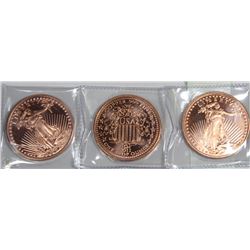 1 AVDP OUNCE 0.999 FINE COPPER COIN X3