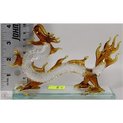 DECORATIVE GLASS ART DRAGON ON GLASS DISPLAY