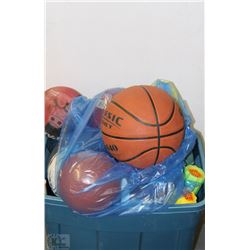 BLUE TOTE & BAG W/ ASSORTED SPORTS & ENTERTAINMENT