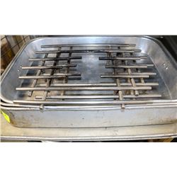 5 BAKING PANS AND 2 S/S POT STANDS