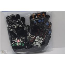 BAG OF 6 PAIR OF GLOW IN THE DARK HALLOWEEN GLOVES