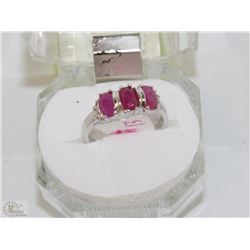 #13-Natural Red Ruby&CZ 925% Solid Silver Ring