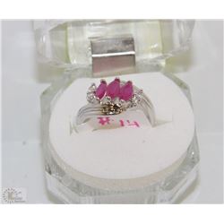 #14-Natural Red Ruby&CZ 925% Solid Silver Ring