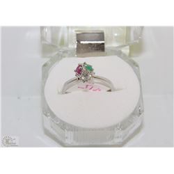 #15-Natural Ruby,Emeral,CZ 925% Solid Silver Ring