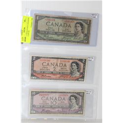 SHEET OF 3 DEVILS FACE CANADIAN BILLS INCL $10, $2