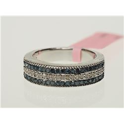 #1-STERLING SILVER BLUE AND WHITE DIAMOND RING