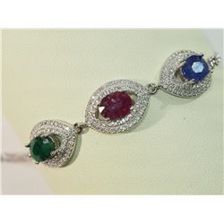 #7-STERLING SILVER ENHANCED RUBY, EMERALD AND