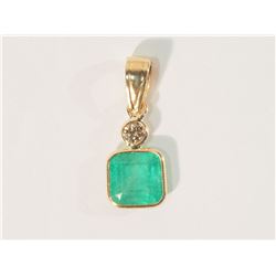 #8-14K YELLOW GOLD EMERALD AND DIAMOND PENDANT