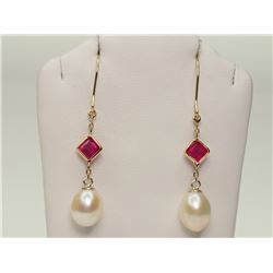 #12-14K YELLOW GOLD RUBY AND FRESHWATER PEARL