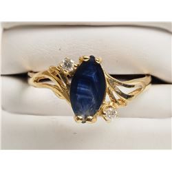 #35-14K YELLOW GOLD SAPPHIRE AND DIAMOND RING