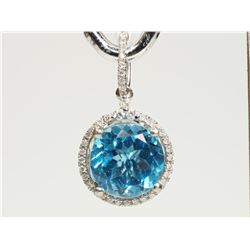 #46-14K WHITE GOLD BLUE TOPAZ AND DIAMOND PENDANT