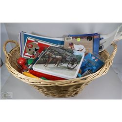BASKET OF ASSORTED SPORTS MEMORABILIA