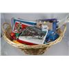 Image 1 : BASKET OF ASSORTED SPORTS MEMORABILIA