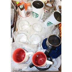 BOX W/STARBUCKS GIFT SET & 2 LARGE GLASS
