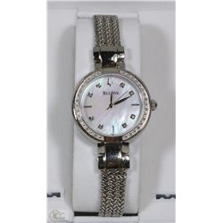 #40)WOMENS BULOVA SILVER/PEARL/DIAMONDS WATCH