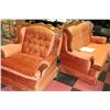 Image 1 : SOLID WOOD ORANGE FABRIC LOVE SEAT AND CHAIR