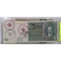 #2) LOT OF 2 GERMAN NAZI BANKNOTES $10 AND $50