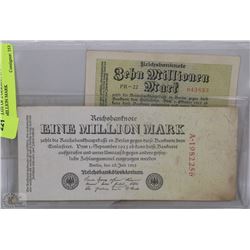 #10)LOT OF 2 GERMAN BANKNOTES 10 MILLION MARK