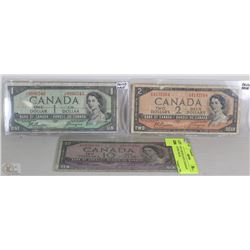 SET OF 3 DEVILS FACE CANADIAN BILLS INCL $10, $2