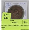 Image 1 : #1). 1857 UPPER CANADA ONE PENNY COIN