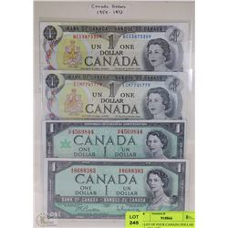 #5) LOT OF FOUR CANADA DOLLAR BILLS 1954-1973