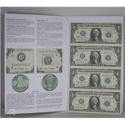 SERIES 2009 US UNCUT $1 DOLLAR BILLS (1 SHEET OF 4