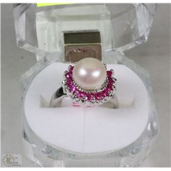 #36- Akoyal pearl&Ruby, 925%Solid Silver Ring