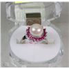 Image 1 : #36- Akoyal pearl&Ruby, 925%Solid Silver Ring