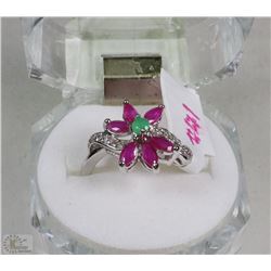 #41-Naturl Red Ruby,Emerald,CZ 925% Solid Silver R