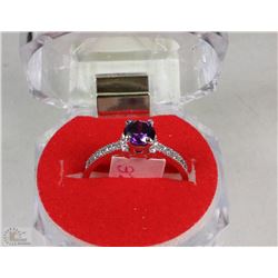 #12-Natural Amethyst & CZ 925% Solid Silver Ring