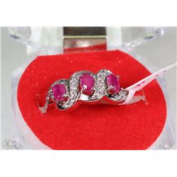 #11-Natural Red Ruby & CZ 925% Solid Silver Ring