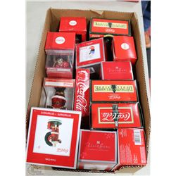 COCA COLA BOX LOT INCL NEW CHRISTMAS ORNAMENTS