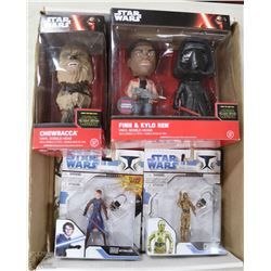 STAR WARS BOX LOT INCL BOXED FIGURINES & CALENDAR