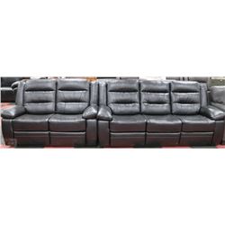 NEW BLACK LEATHERETTE RECLINING SOFA AND LOVE