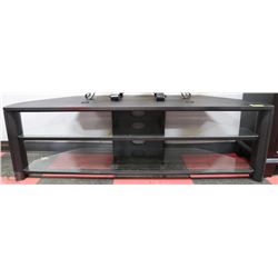 BLACK TV STAND WITH GLASS SHELVES