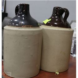LOT OF 2 DARK BROWN POTTERY "MOONSHINE JUGS"