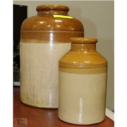 2 COPPER TOP CLAY POTTERY POTS 1 IS 3 GAL 15"H
