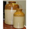 Image 1 : 2 COPPER TOP CLAY POTTERY POTS 1 IS 3 GAL 15"H
