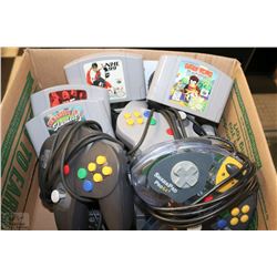 NINTENDO 64 WITH 3 CONTROLLERS, 4 GAMES, CABLES