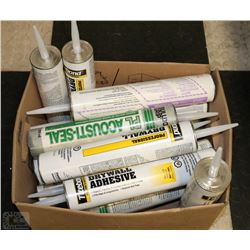 BOX WITH 16 ASSORTED DRYWALL & CONCRETE ADHESIVES
