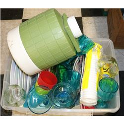 TOTE FULL OF PICNIC , PLASTIC CUPS,CUTLERY,NAPKINS