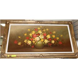 LARGE FLORAL FRAMED OIL ON CANVAS