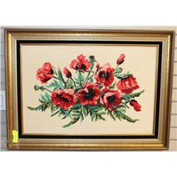 POPPIES WITH WOOL NEEDLEPOINT WITH WOODEN FRAME