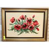 Image 1 : POPPIES WITH WOOL NEEDLEPOINT WITH WOODEN FRAME