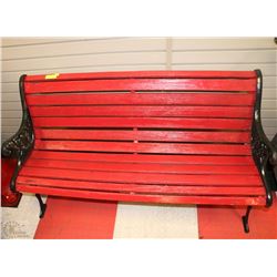 RED GARDEN BENCH WITH CAST IRON ENDS