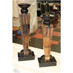PAIR OF NEW  GOLD & BROWN PILLAR CANDLE HOLDERS