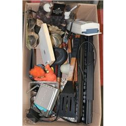 BOX OF HOUSEHOLD MISC. INCLUDING ELECTRONICS,