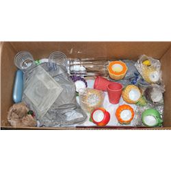 BOX OF FRUIT SHAPED TEA LIGHT HOLDERS AND DRINKING